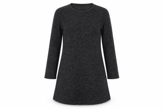 Front view of SHEIN women’s grey polyester jumper dress, size S, round neck pullover