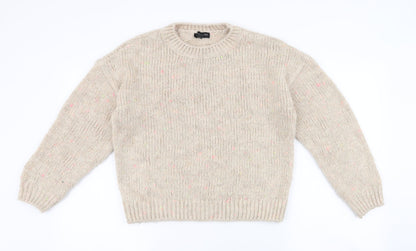 F&F Womens Beige Round Neck  Acrylic Pullover Jumper Size 10   - Flecked