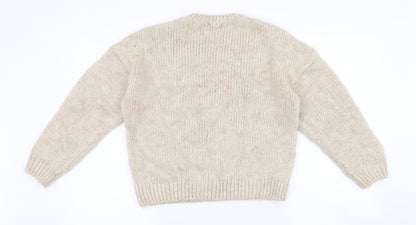 F&F Womens Beige Round Neck  Acrylic Pullover Jumper Size 10   - Flecked
