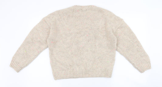 F&F Womens Beige Round Neck  Acrylic Pullover Jumper Size 10   - Flecked