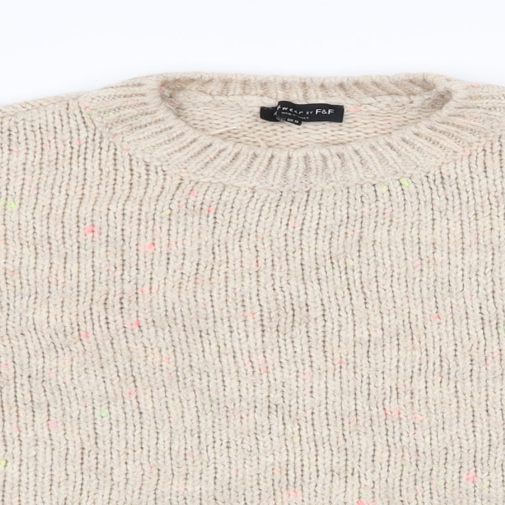 F&F Womens Beige Round Neck  Acrylic Pullover Jumper Size 10   - Flecked