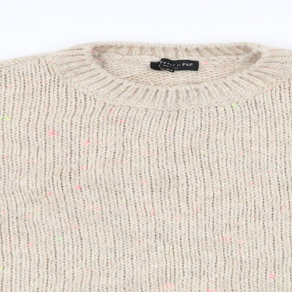F&F Womens Beige Round Neck  Acrylic Pullover Jumper Size 10   - Flecked