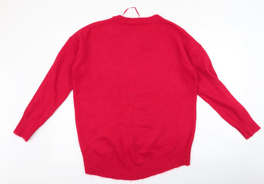 Primark Womens Red Round Neck  Acrylic Pullover Jumper Size S   - love , antlers