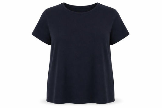 Front view of F&F women’s blue 100% cotton skater dress, size UK 22, round neck pullover