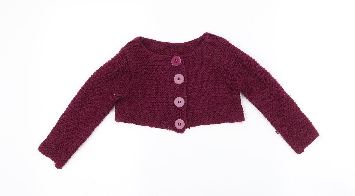 Dunnes Stores Girls Purple Round Neck  Acrylic Cardigan Jumper Size 3 Years  Button - cropped