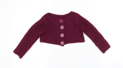 Dunnes Stores Girls Purple Round Neck  Acrylic Cardigan Jumper Size 3 Years  Button - cropped