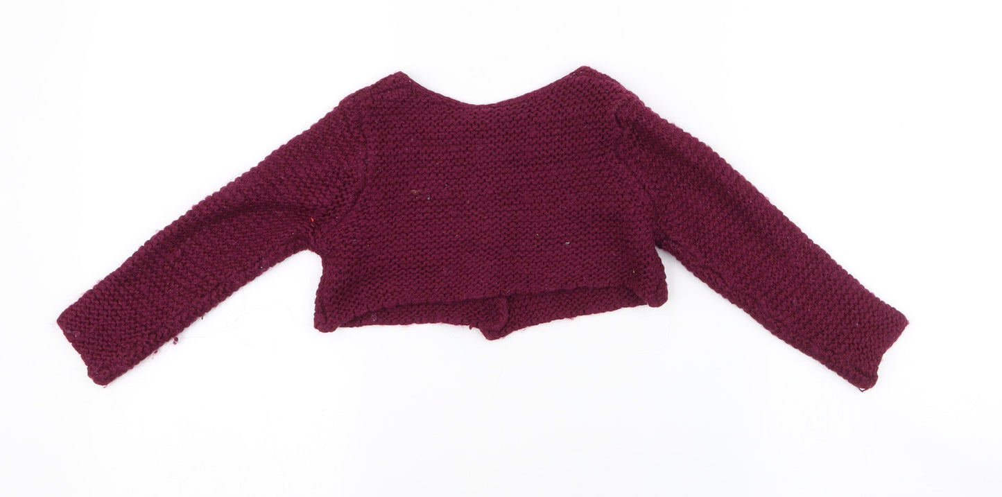 Dunnes Stores Girls Purple Round Neck  Acrylic Cardigan Jumper Size 3 Years  Button - cropped