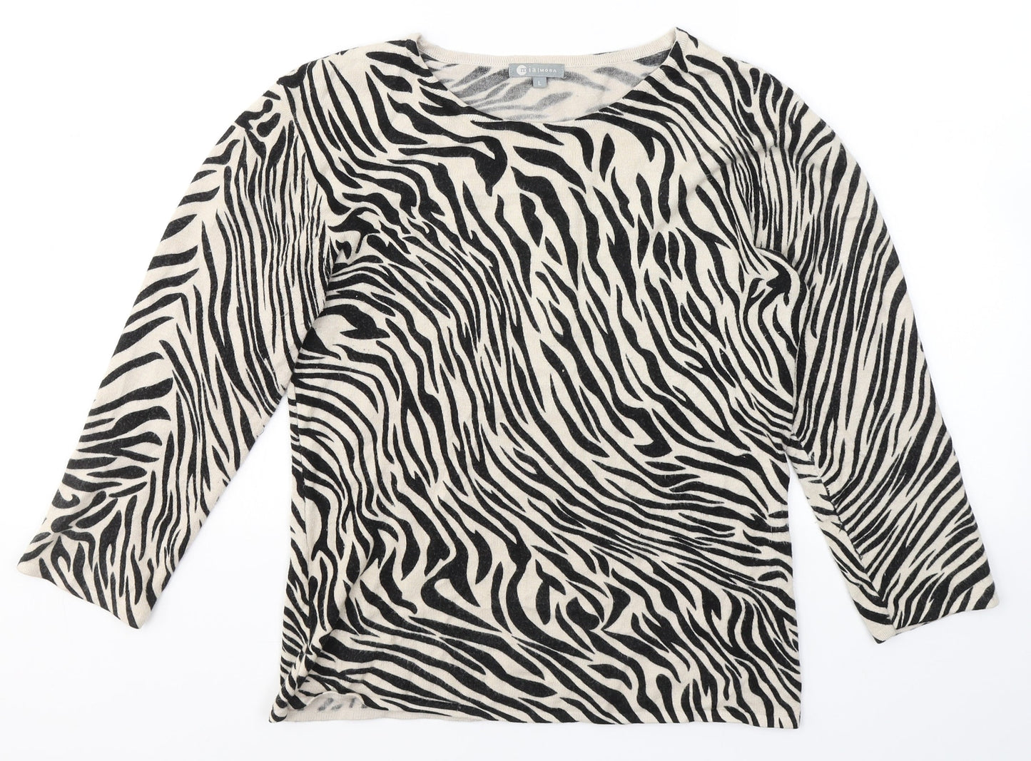 Maimoda Womens Beige Animal Print Viscose Basic Blouse Size L Round Neck