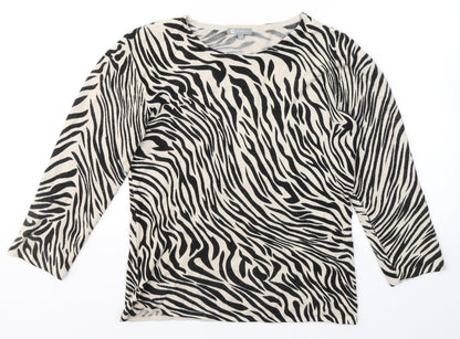 Maimoda Womens Beige Animal Print Viscose Basic Blouse Size L Round Neck