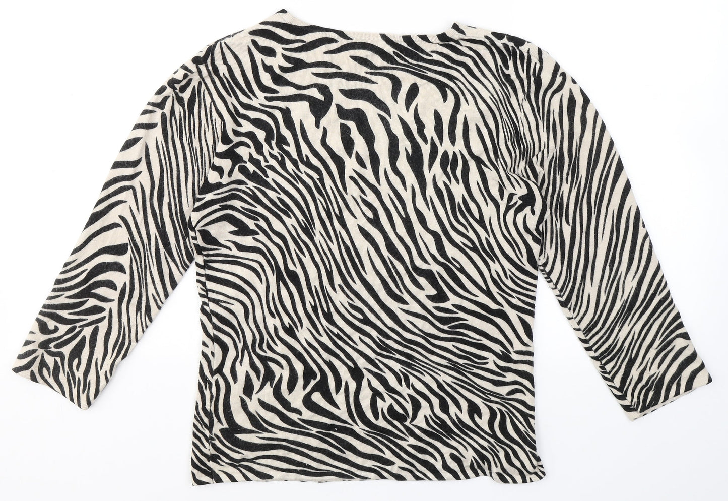 Maimoda Womens Beige Animal Print Viscose Basic Blouse Size L Round Neck