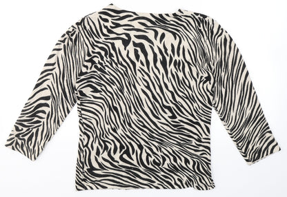 Maimoda Womens Beige Animal Print Viscose Basic Blouse Size L Round Neck