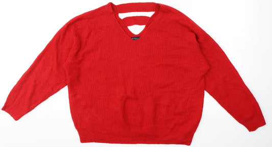 F&F Womens Red V-Neck  Acrylic Pullover Jumper Size 14