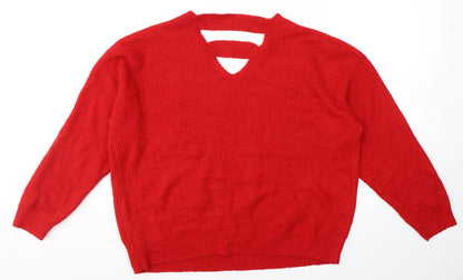 F&F Womens Red V-Neck  Acrylic Pullover Jumper Size 14