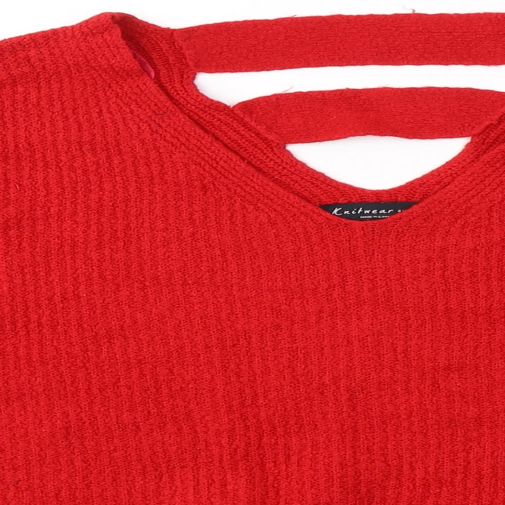 F&F Womens Red V-Neck  Acrylic Pullover Jumper Size 14