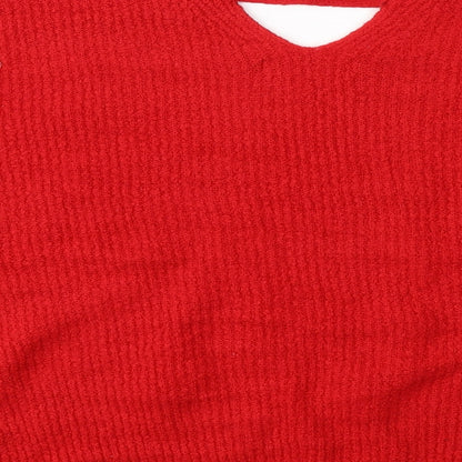 F&F Womens Red V-Neck  Acrylic Pullover Jumper Size 14