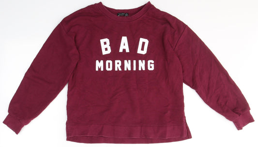 Bershka Womens Red  Polyester Pullover Sweatshirt Size M   - bad morning
