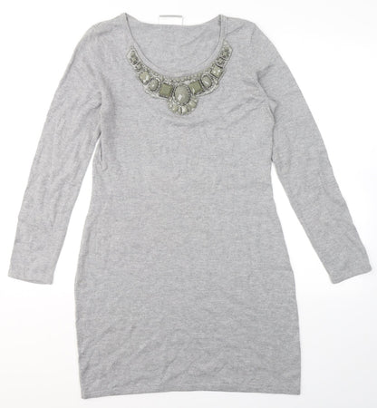 Wallis Womens Grey  Cotton A-Line  Size S  Round Neck