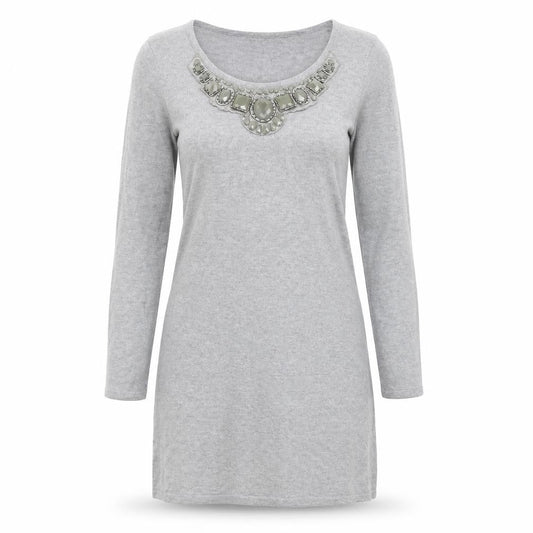 Front view of Wallis women’s grey cotton a-line, size S, round neck
