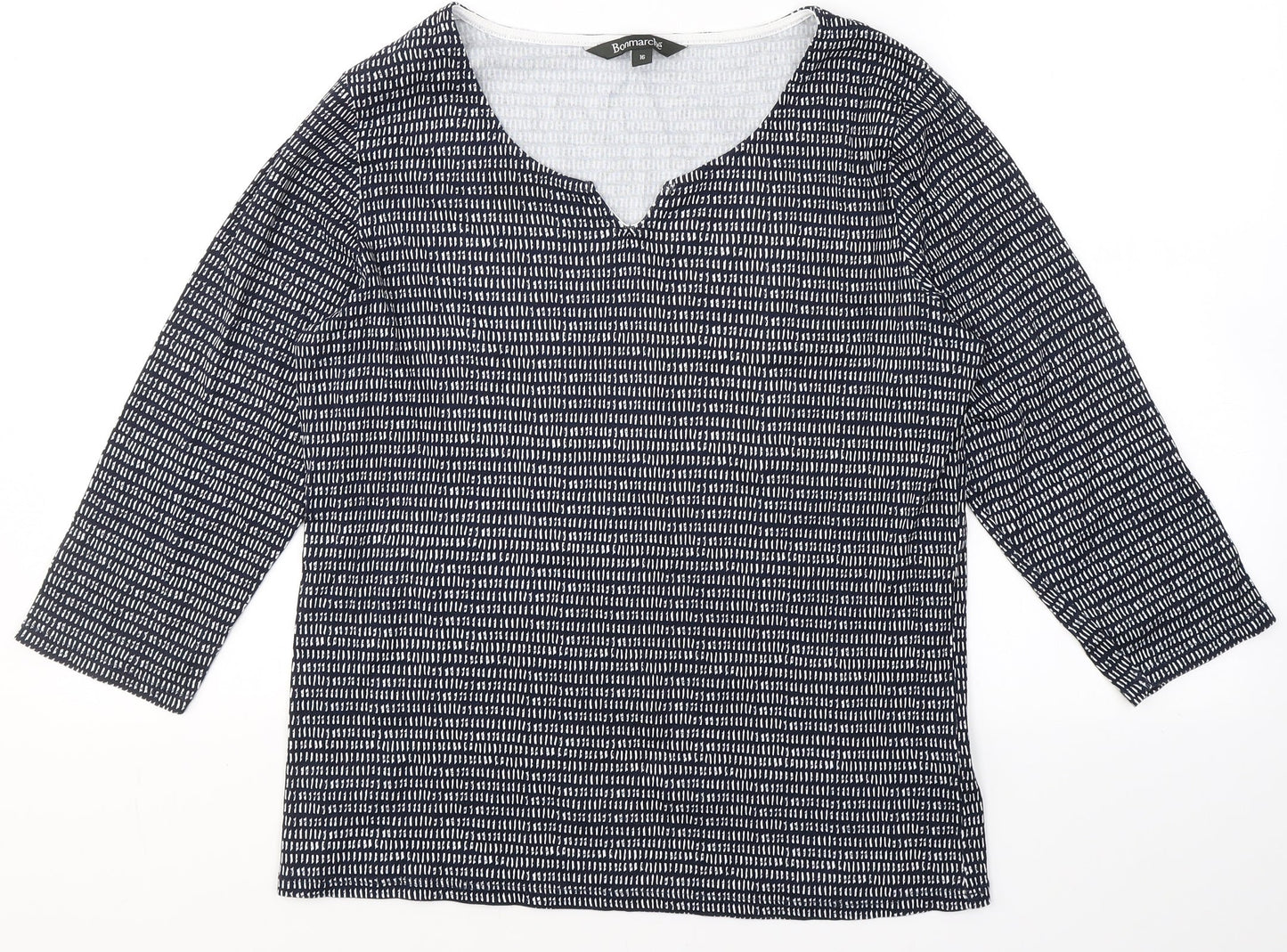 Bonmarché Womens Blue Polka Dot Cotton Basic Blouse Size 16 V-Neck