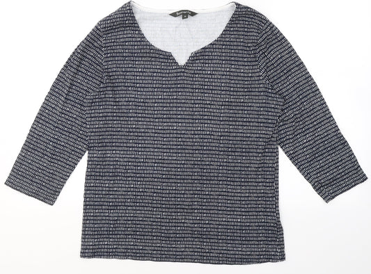 Bonmarché Womens Blue Polka Dot Cotton Basic Blouse Size 16 V-Neck