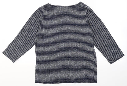 Bonmarché Womens Blue Polka Dot Cotton Basic Blouse Size 16 V-Neck