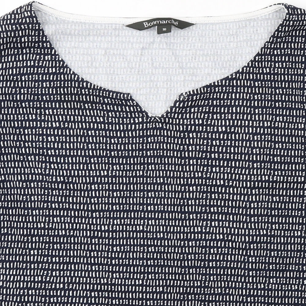 Bonmarché Womens Blue Polka Dot Cotton Basic Blouse Size 16 V-Neck