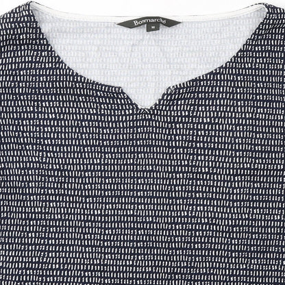 Bonmarché Womens Blue Polka Dot Cotton Basic Blouse Size 16 V-Neck