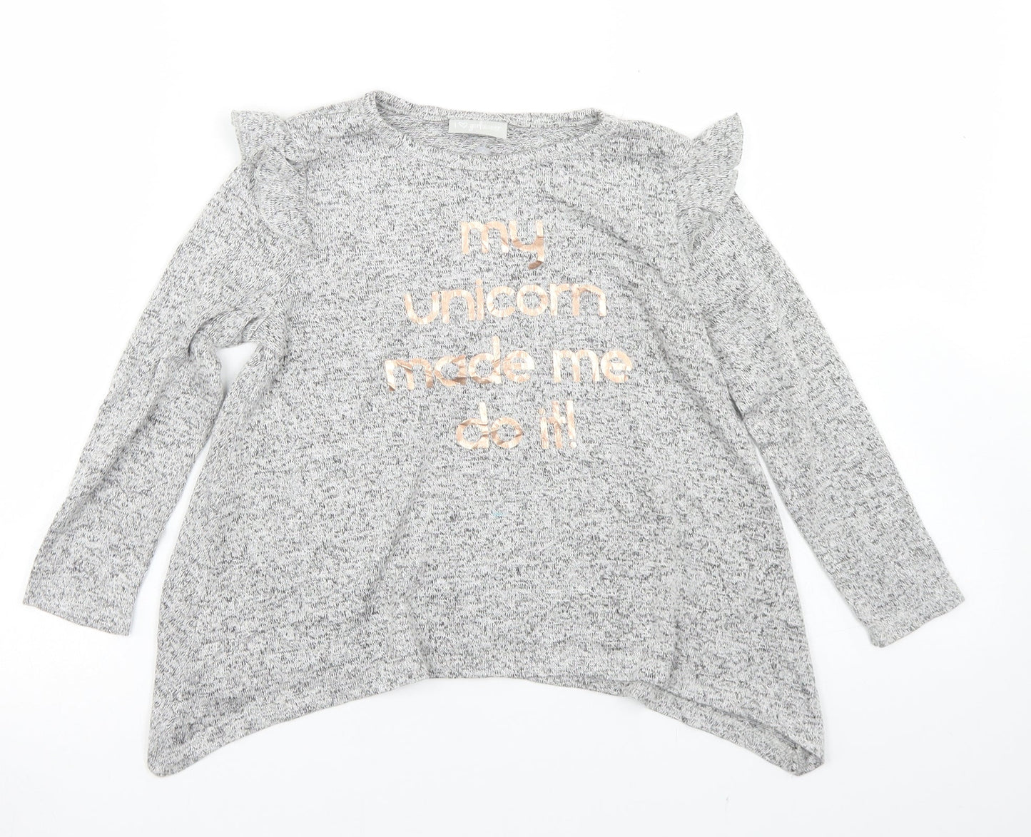 Matalan Girls Grey  Viscose Basic T-Shirt Size 5 Years Crew Neck  - My Unicorn made me Do it!