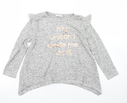 Matalan Girls Grey  Viscose Basic T-Shirt Size 5 Years Crew Neck  - My Unicorn made me Do it!