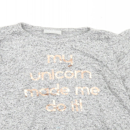 Matalan Girls Grey  Viscose Basic T-Shirt Size 5 Years Crew Neck  - My Unicorn made me Do it!