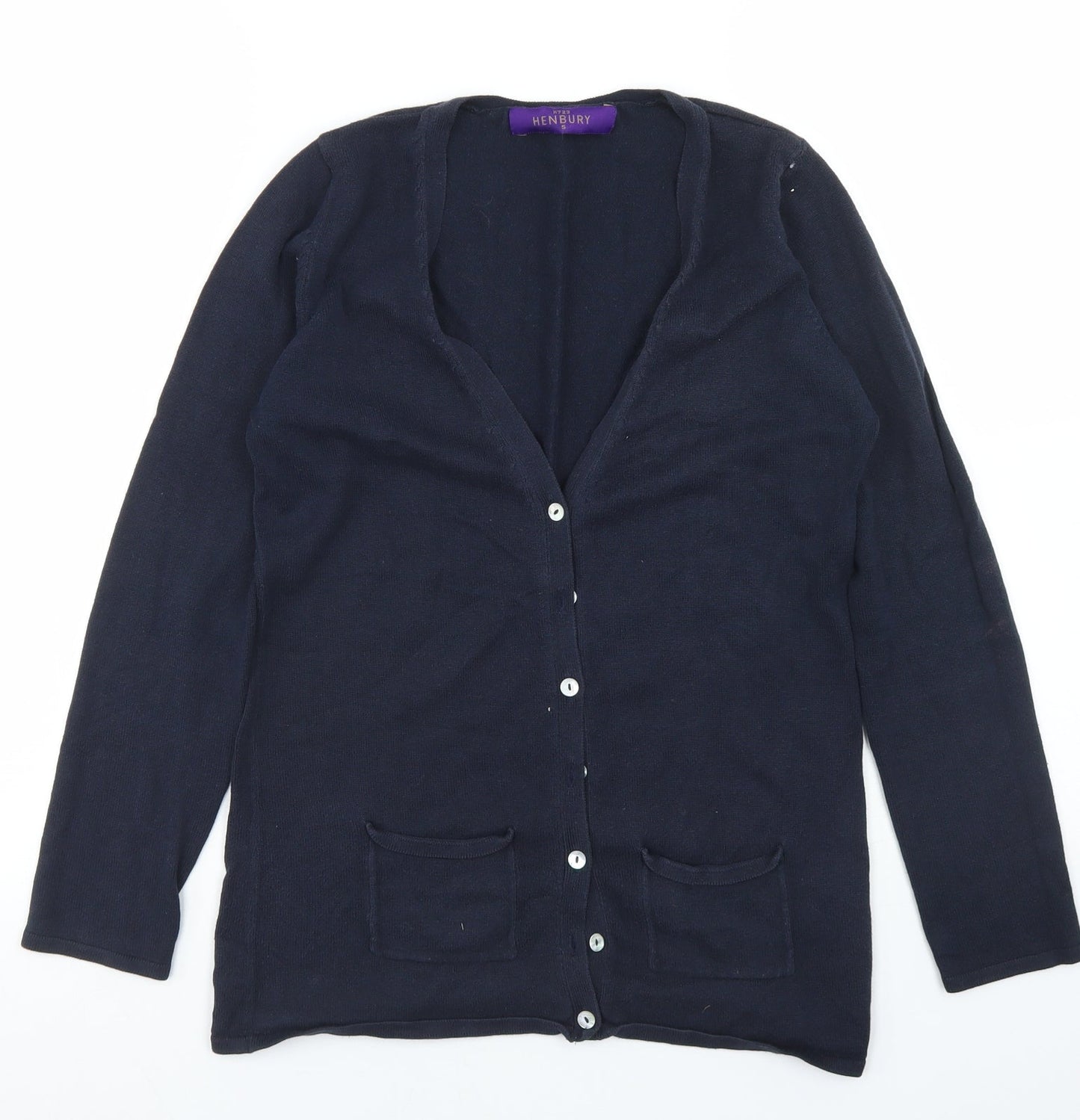 Henbury Womens Blue V-Neck  Cotton Cardigan Jumper Size S