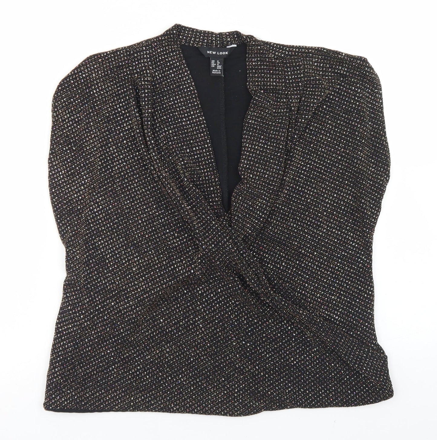 New Look Womens Black  Nylon Wrap Blouse Size 8 V-Neck