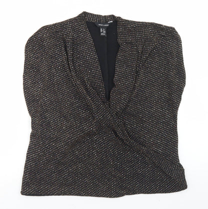 New Look Womens Black  Nylon Wrap Blouse Size 8 V-Neck