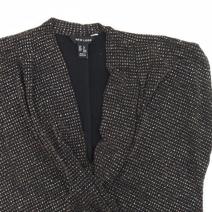 New Look Womens Black  Nylon Wrap Blouse Size 8 V-Neck