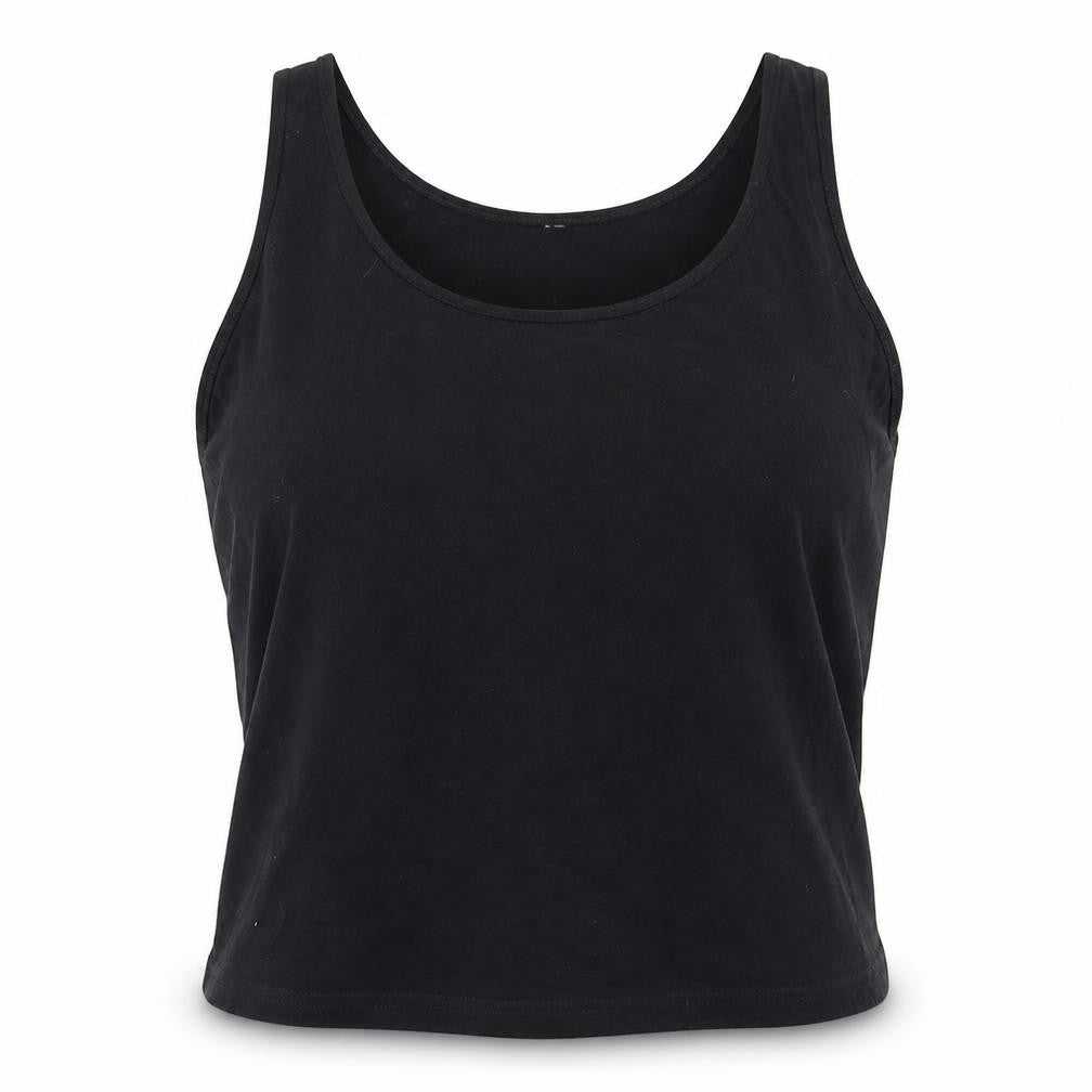 Front view of Divided women’s black cotton cropped tank, size XL, round neck