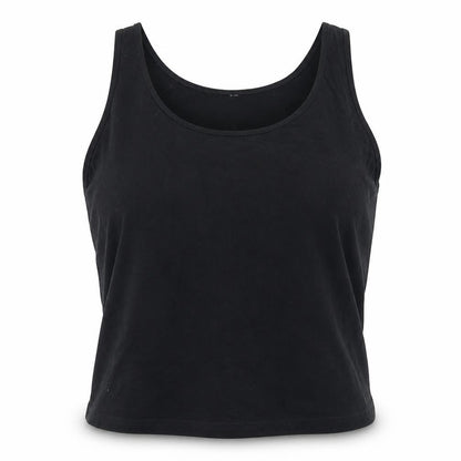 Front view of Divided women’s black cotton cropped tank, size XL, round neck