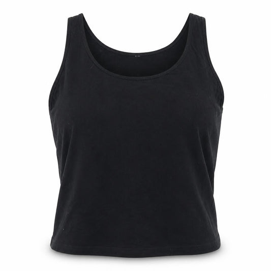 Front view of Divided women’s black cotton cropped tank, size XL, round neck