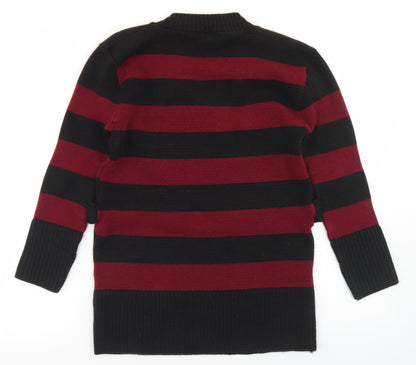 Etiquette Womens Red V-Neck Striped Acrylic Pullover Jumper Size XL