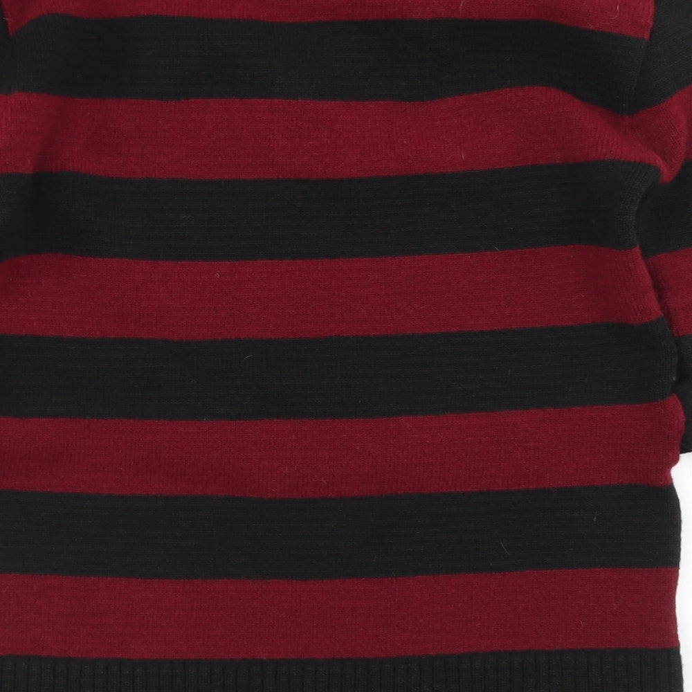 Etiquette Womens Red V-Neck Striped Acrylic Pullover Jumper Size XL