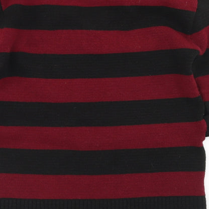 Etiquette Womens Red V-Neck Striped Acrylic Pullover Jumper Size XL