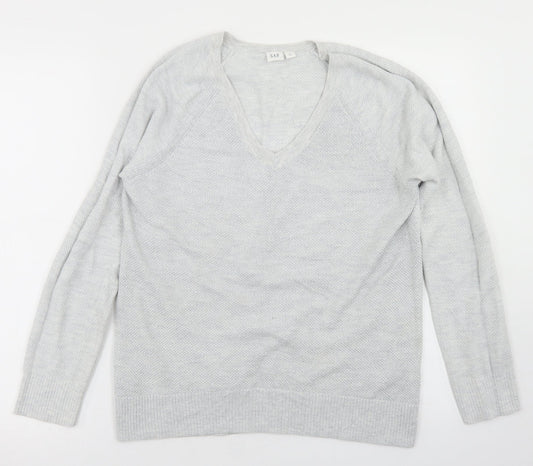 Gap Mens Grey V-Neck  Cotton Pullover Jumper Size M