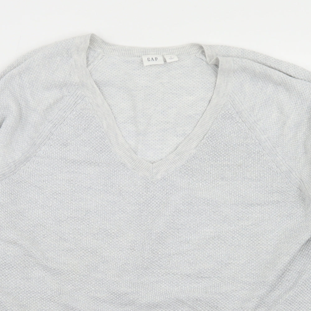 Gap Mens Grey V-Neck  Cotton Pullover Jumper Size M