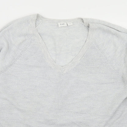 Gap Mens Grey V-Neck  Cotton Pullover Jumper Size M