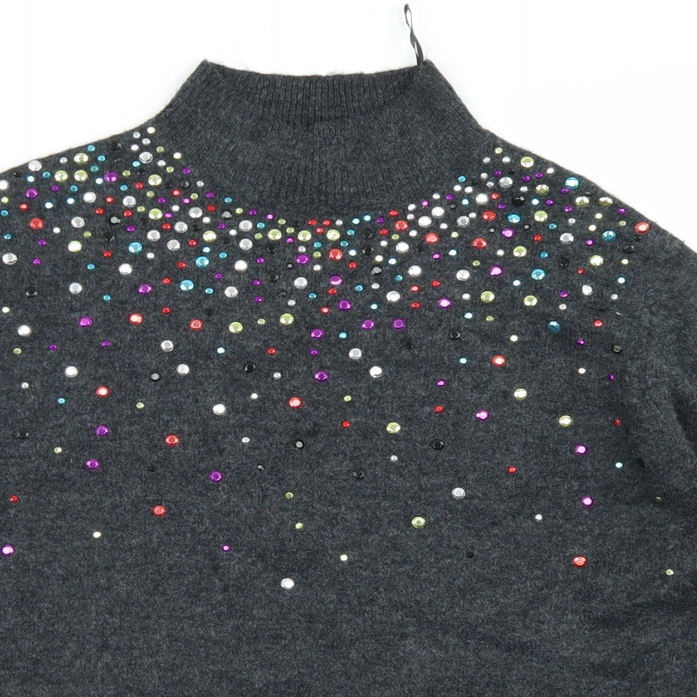 TU Womens Grey Mock Neck  Acrylic Pullover Jumper Size 8