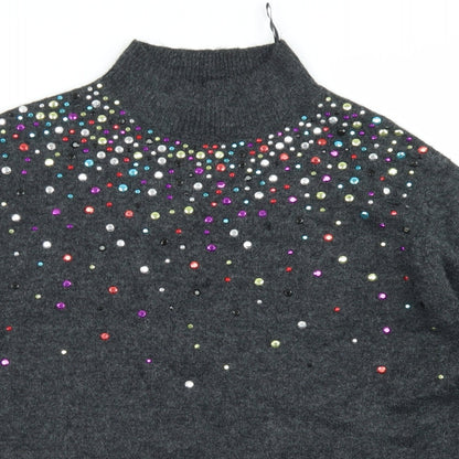 TU Womens Grey Mock Neck  Acrylic Pullover Jumper Size 8