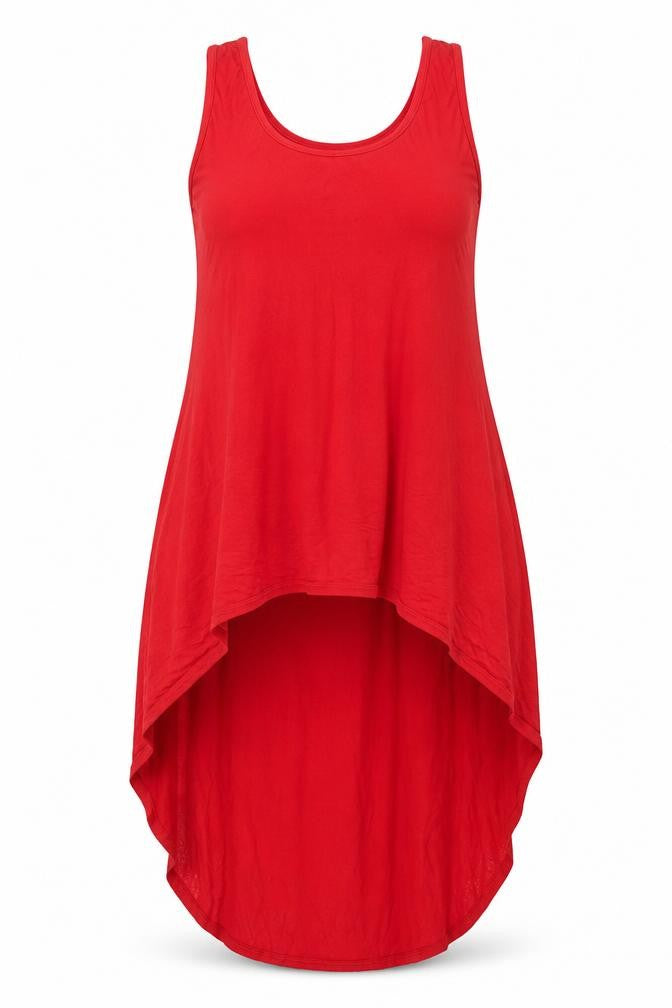 Front view of Chemistry women’s red viscose tunic tank, size L, scoop neck