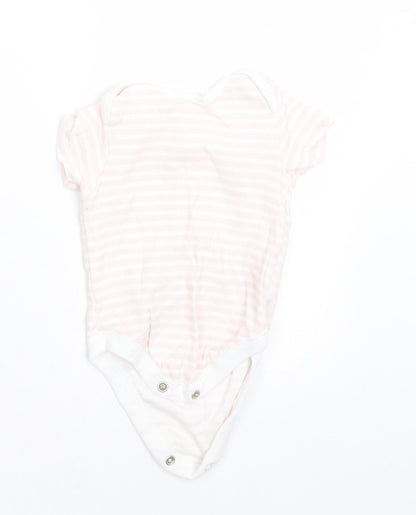 F&F Girls Pink Striped Cotton Babygrow One-Piece Size 0-3 Months  Button