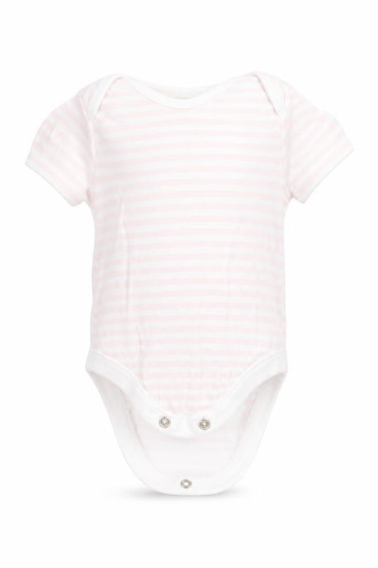 F&F Girls Pink Striped Cotton Babygrow One-Piece Size 0-3 Months  Button