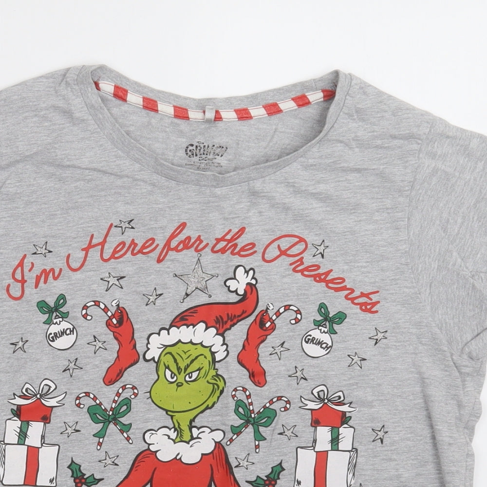 Primark Womens Grey  Cotton  Pyjama Top Size S   - The Grinch