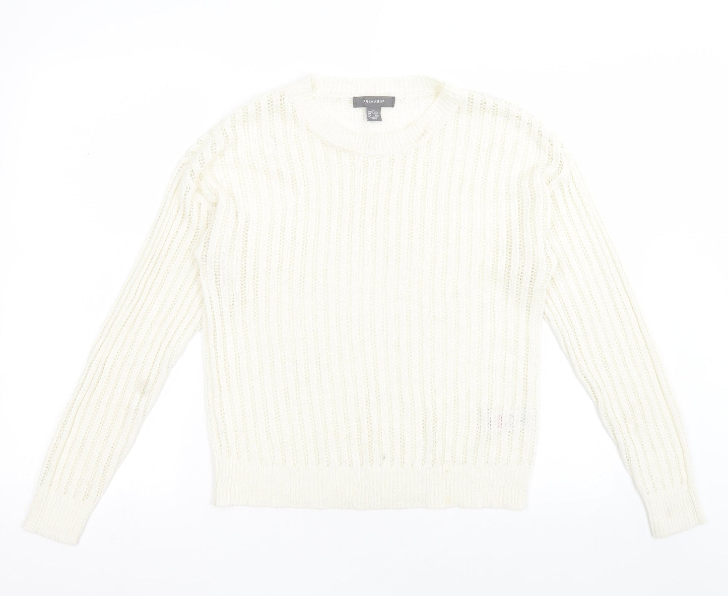 Primark Womens White Crew Neck  Acrylic Pullover Jumper Size M